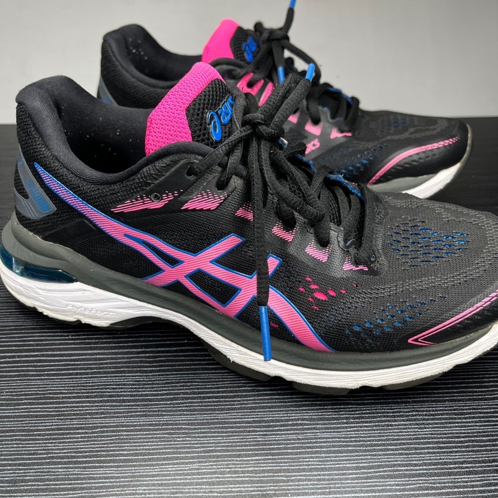 Asics Running Shoes GT-2000 7 Womens 7 Black Pink Blue Mesh Athletic Sneakers